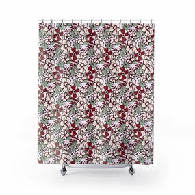 Boho Shower Curtain | Sage Green, Red White Floral Lighting,Home Lighting