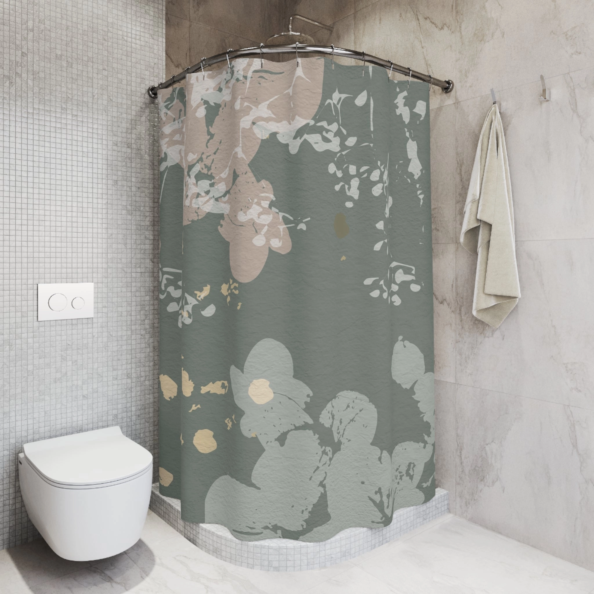 Boho Shower Curtain | Sage Grey Green, Blush Beige