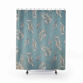 Boho Shower Curtain | Vintage Blue, Beige Leaves Lighting,Home Lighting