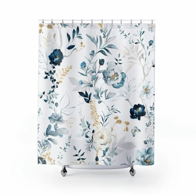 boho shower curtain | White Blue Beige Floral Lighting,Home Lighting