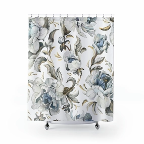 boho shower curtain | White Blue Beige Peonies Floral Lighting,Home Lighting