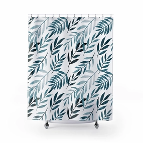 Boho Shower Curtain | White Blue, Tropical Leaves Lighting,Home Lighting