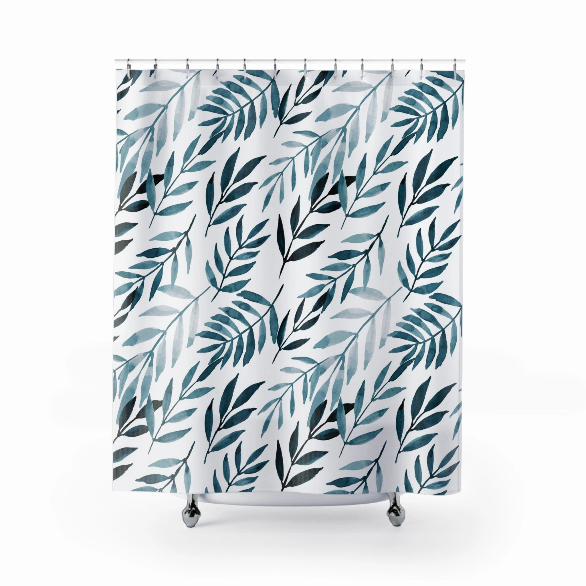 Boho Shower Curtain | White Blue, Tropical Leaves Lighting,Home Lighting