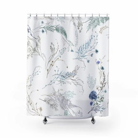 Boho Shower Curtain | White Lavender Green Floral | Wild Flowers Lighting,Home Lighting