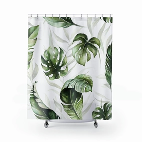 boho shower curtain | white, monstera floral green leaves Lighting,Home Lighting