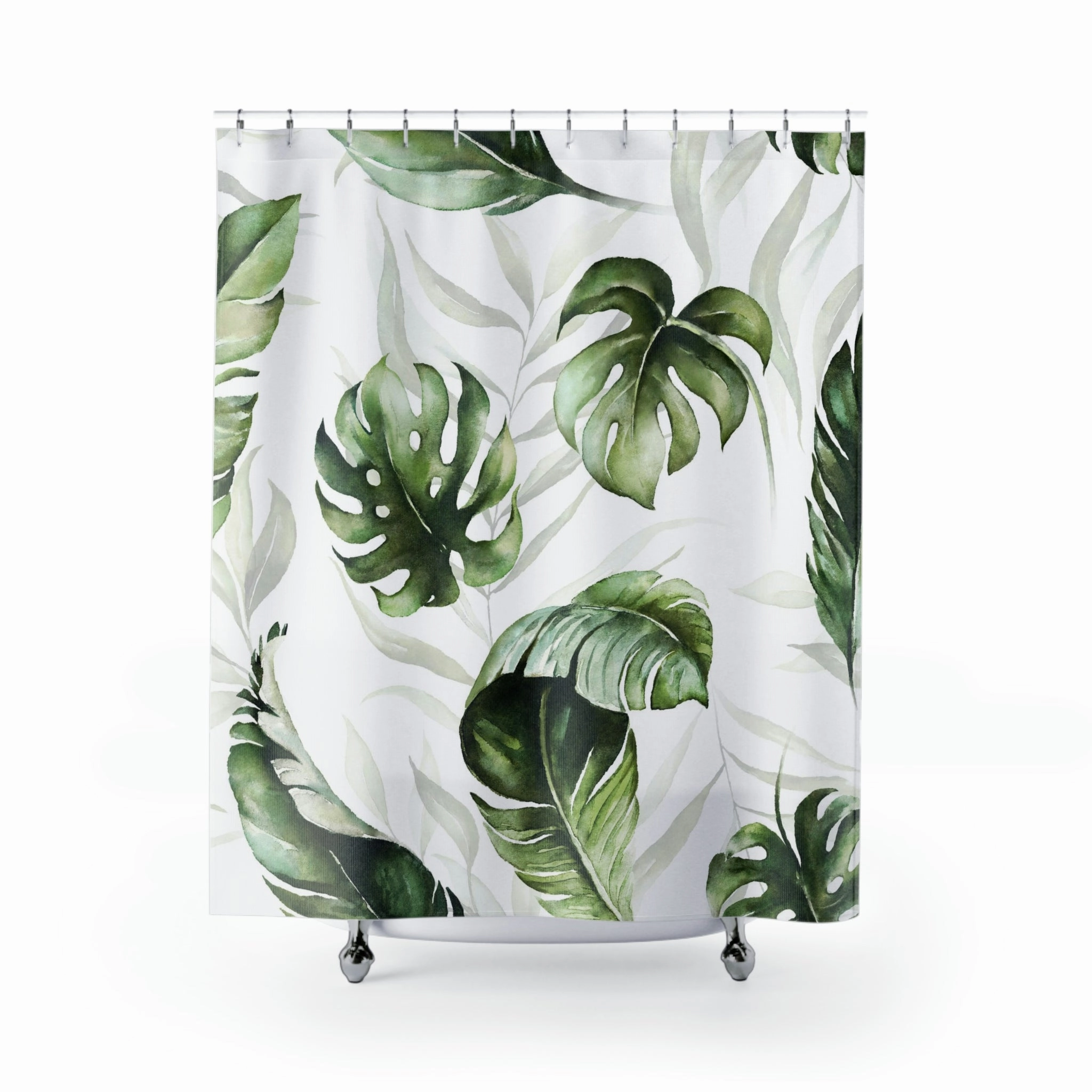 boho shower curtain | white, monstera floral green leaves Lighting,Home Lighting