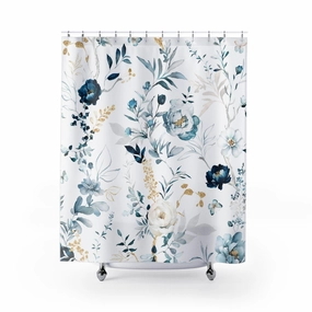 Boho Shower Curtain | White Navy, Pale Blue, Beige Lighting,Home Lighting