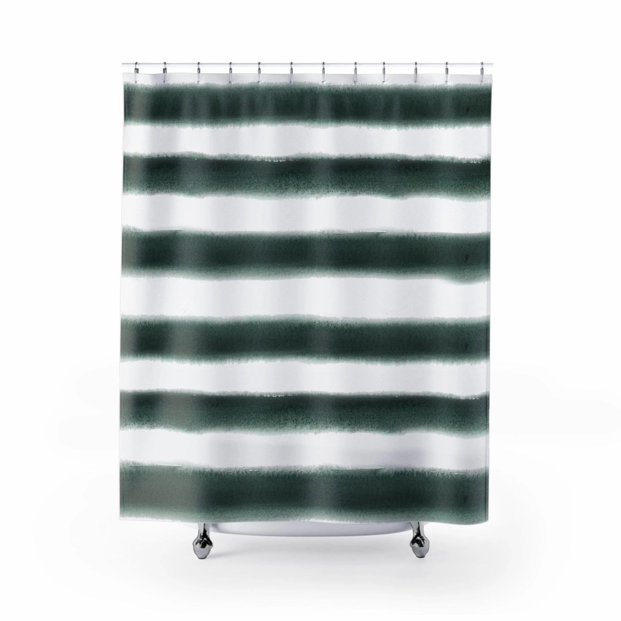 Boho Shower Curtain | White Sage Green Boho Watercolor Stripes Lighting,Home Lighting