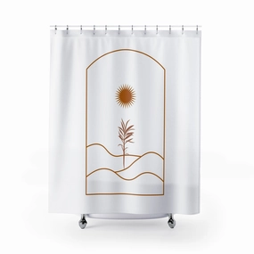 Boho Shower Curtain | White, Terracotta Sun, Abstract Lighting,Home Lighting