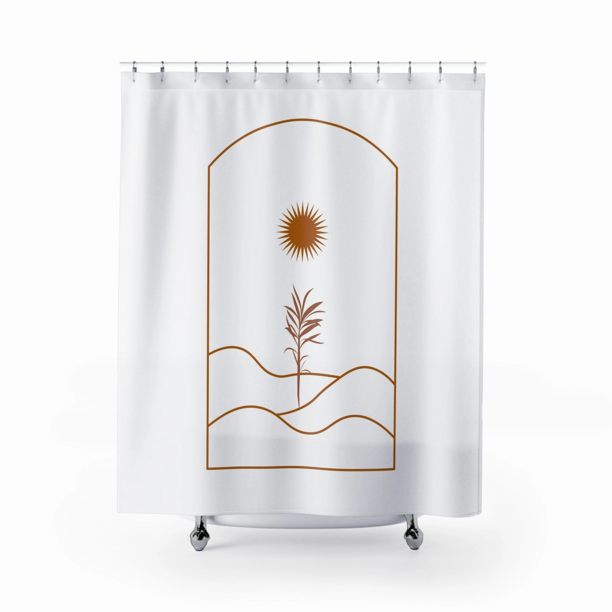 Boho Shower Curtain | White, Terracotta Sun, Abstract Lighting,Home Lighting