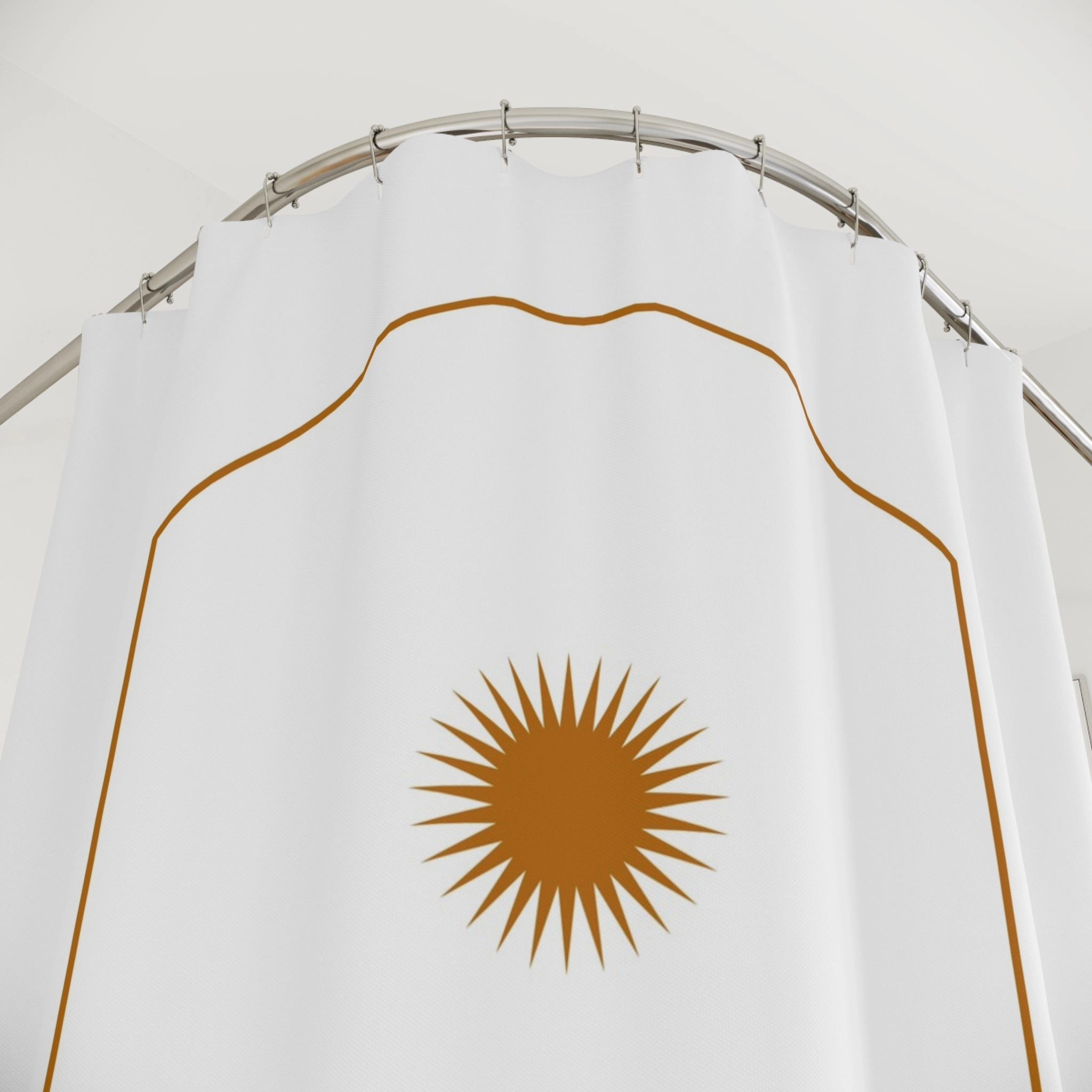Boho Shower Curtain | White, Terracotta Sun, Abstract