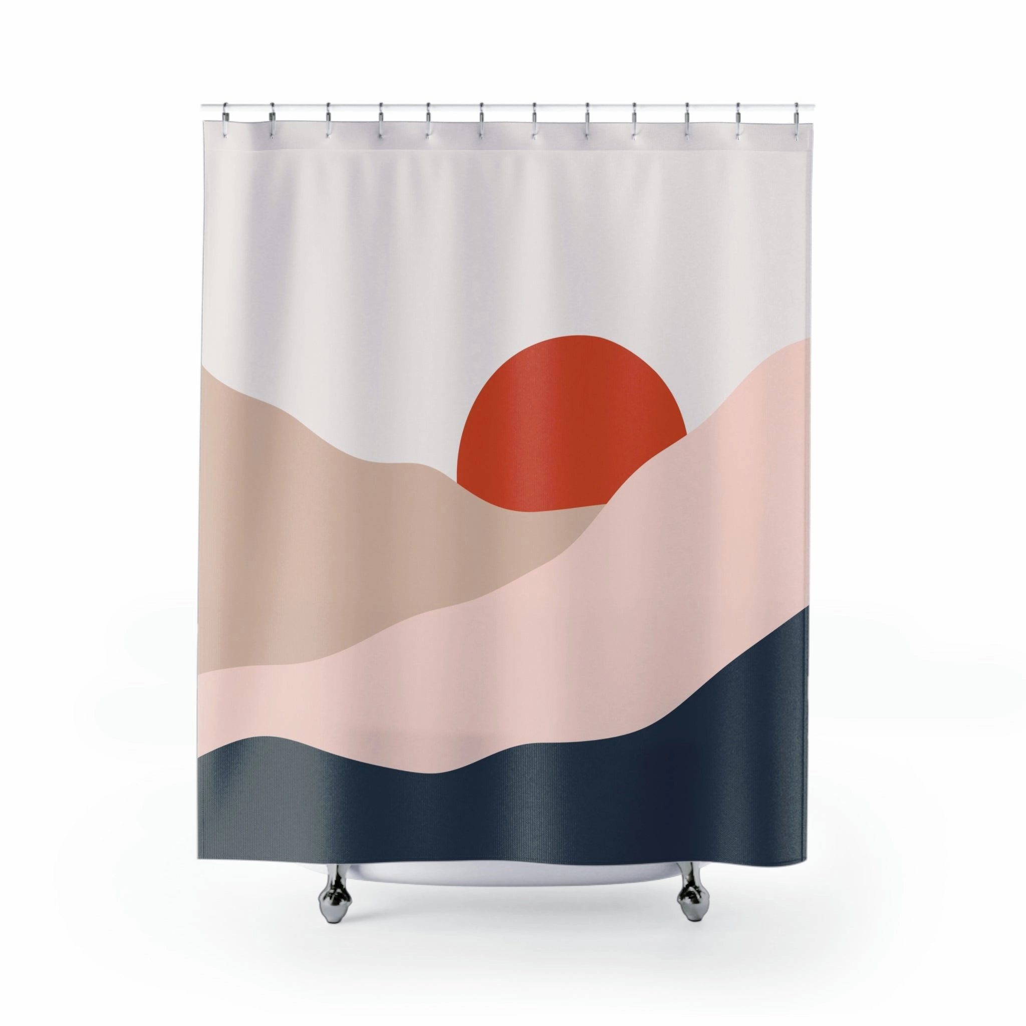 Boho Sunset Shower Curtain | Beige Pink Navy Red Sun Lighting,Home Lighting
