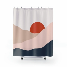 Boho Sunset Shower Curtain | Beige Pink Navy Red Sun Lighting,Home Lighting
