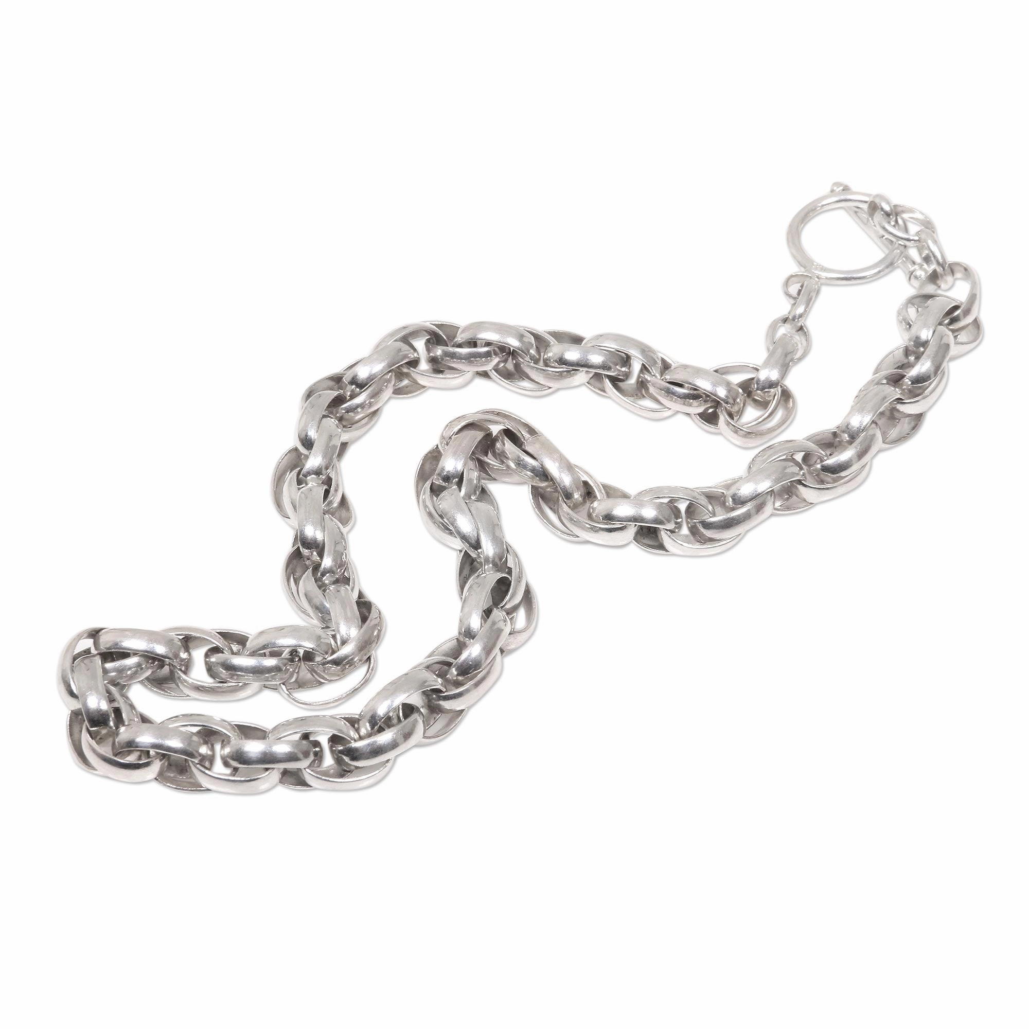 Bold Links Substantial Hand Crafted Sterling Silver Chain Necklace
