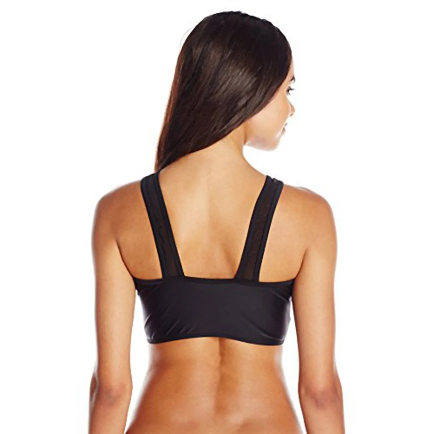 Bottom's Up Sport Crew Neck Mesh Bikini Top In Black