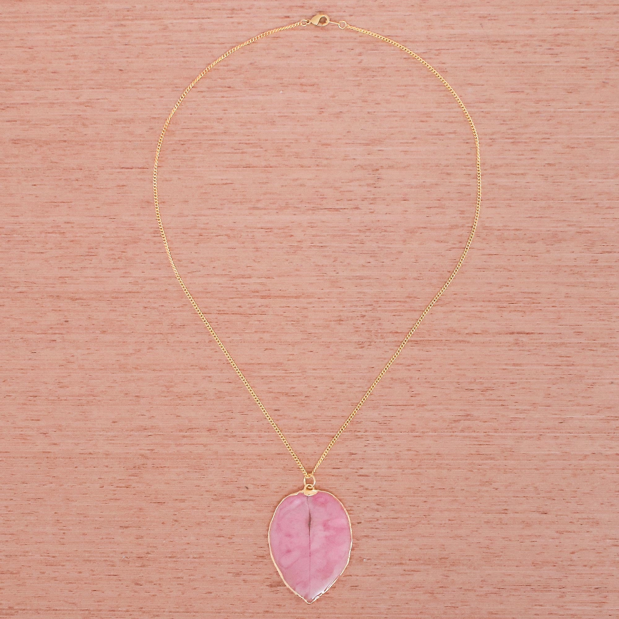 Bougainvillea Love in Pink Gold Accented Natural Flower Pendant Necklace in Pink