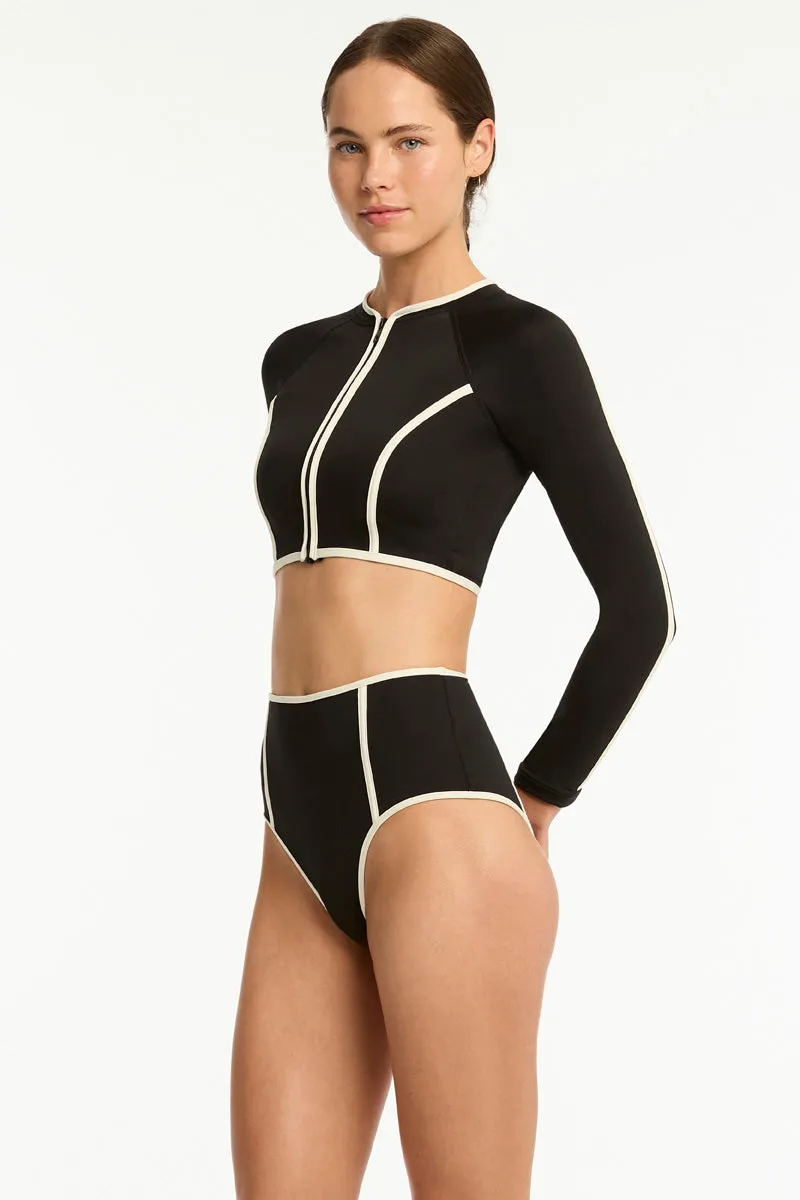 Bound Zip Front Crop Top