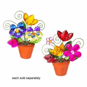 Bountiful Garden Acrylic Flower Posy Pot Figurine with Note Clip Decorative Mirror,Home Decor Mirror
