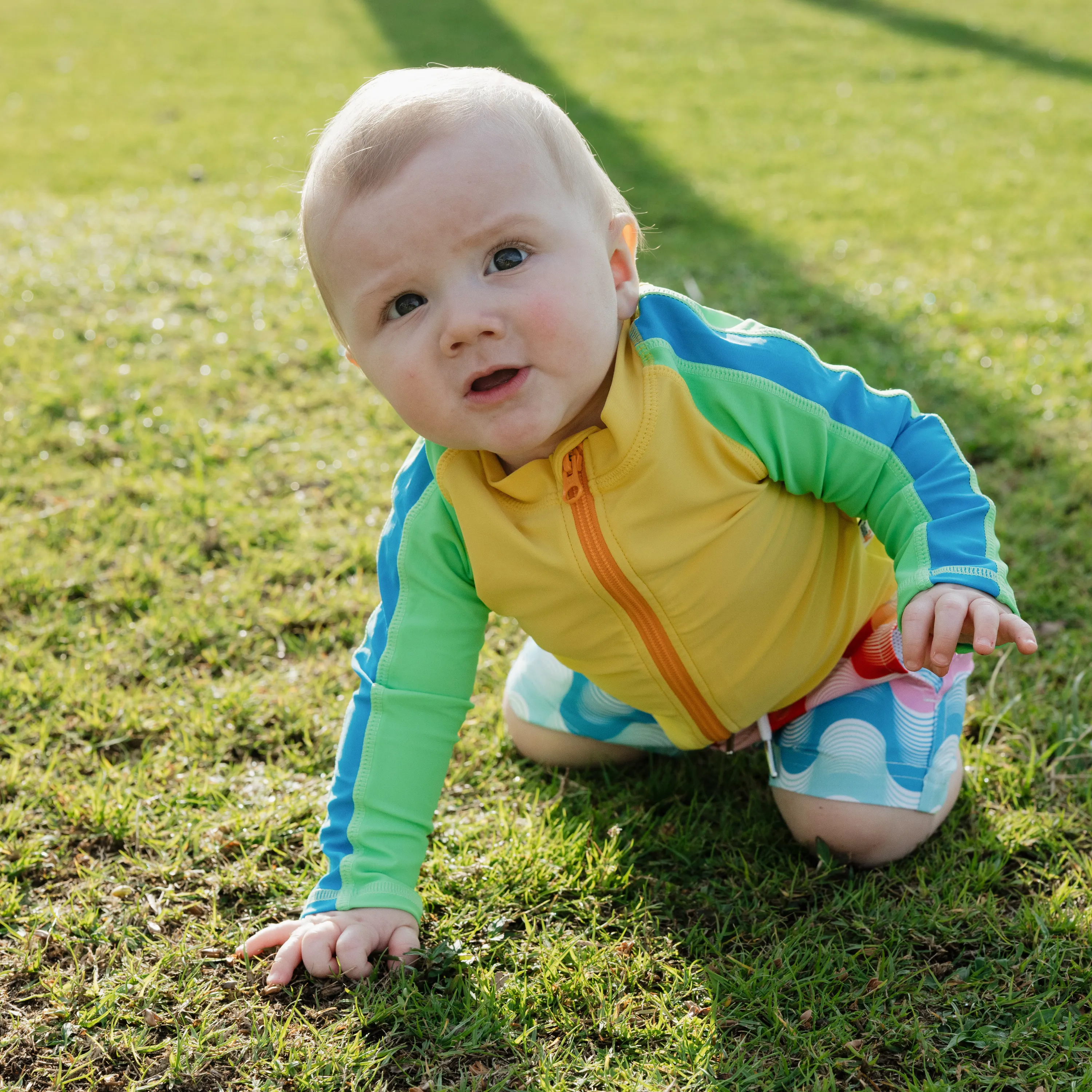Boys Long Sleeve Zipper Rash Guard and Swim Trunk Set | "Surf's Up"
