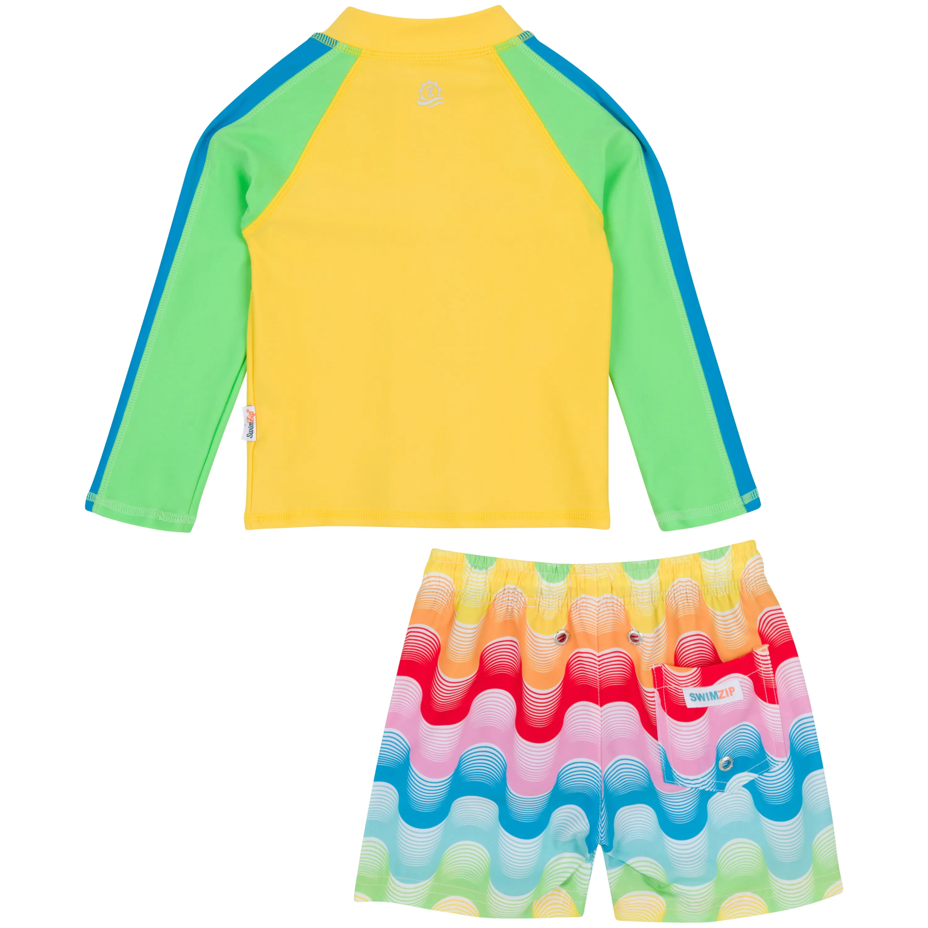 Boys Long Sleeve Zipper Rash Guard and Swim Trunk Set | "Surf's Up"