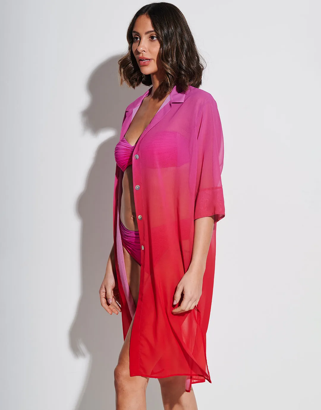 Brasil Midi Beach Shirt - Flower Pink