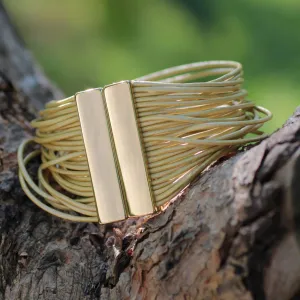 Brazilian Glam Gold Plated Leather Wristband Bracelet