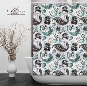 Breakfast At Tiffany Audrey Mermaid Caticorn Shower Curtains and Optional Bath Mats Lighting,Lamps Fixtures