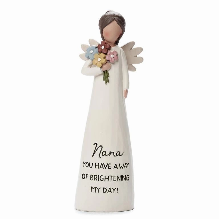 Bright Blessings 5.25" Angel Figurine with Colorful Flower Bouquet Nana You Have A Way of Brightening My Day! Decorative Mirror,Home Decor Mirror