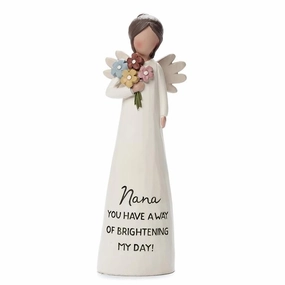 Bright Blessings 5.25" Angel Figurine with Colorful Flower Bouquet Nana You Have A Way of Brightening My Day! Decorative Mirror,Home Decor Mirror