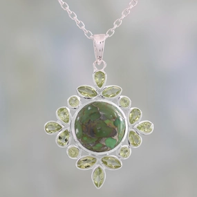 Bright Fascination Handcrafted Green Turquoise and Peridot Pendant Necklace