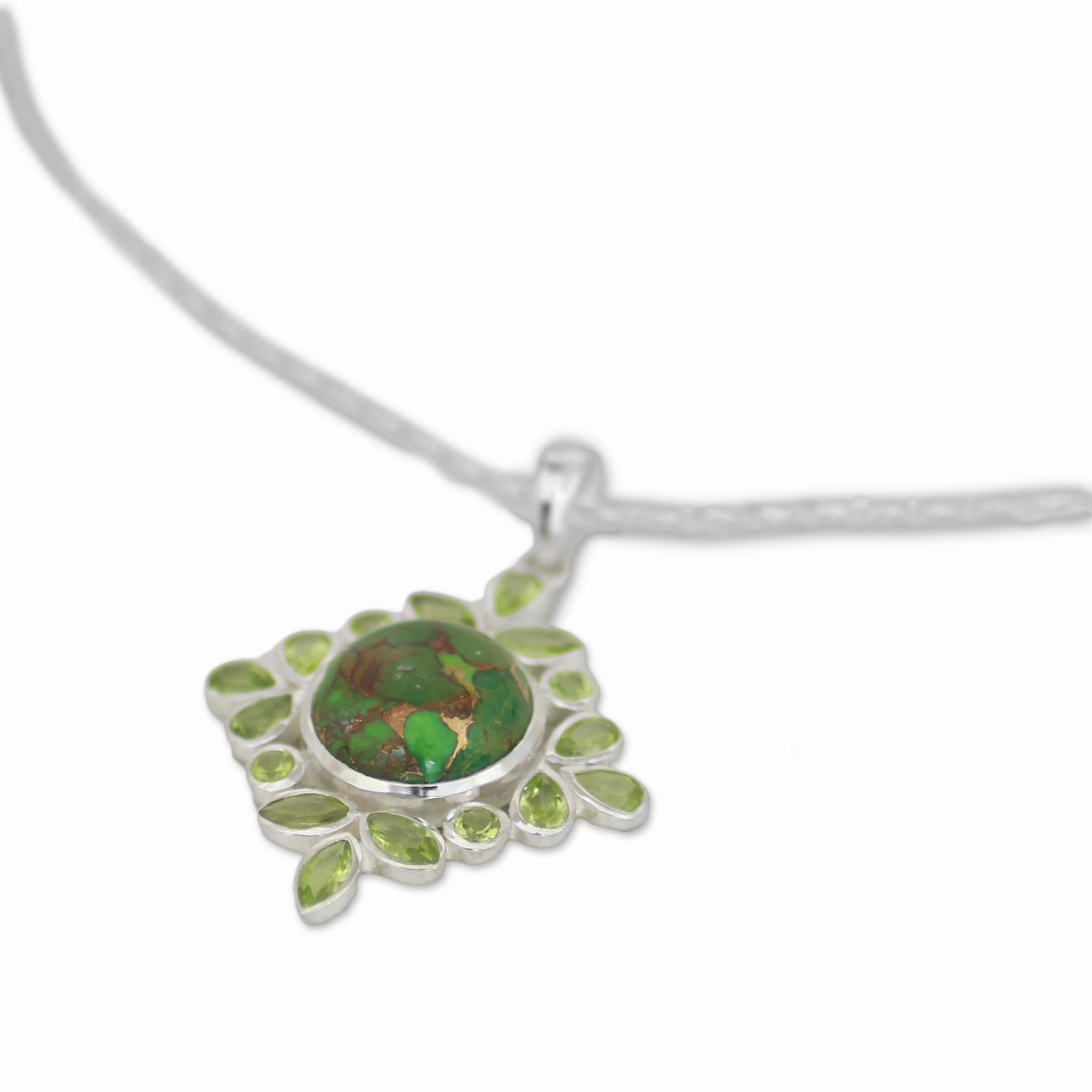 Bright Fascination Handcrafted Green Turquoise and Peridot Pendant Necklace