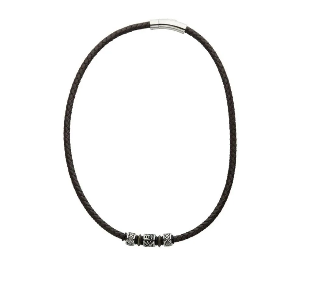 Brown Full Grain Cowhide Leather Braided Necklace