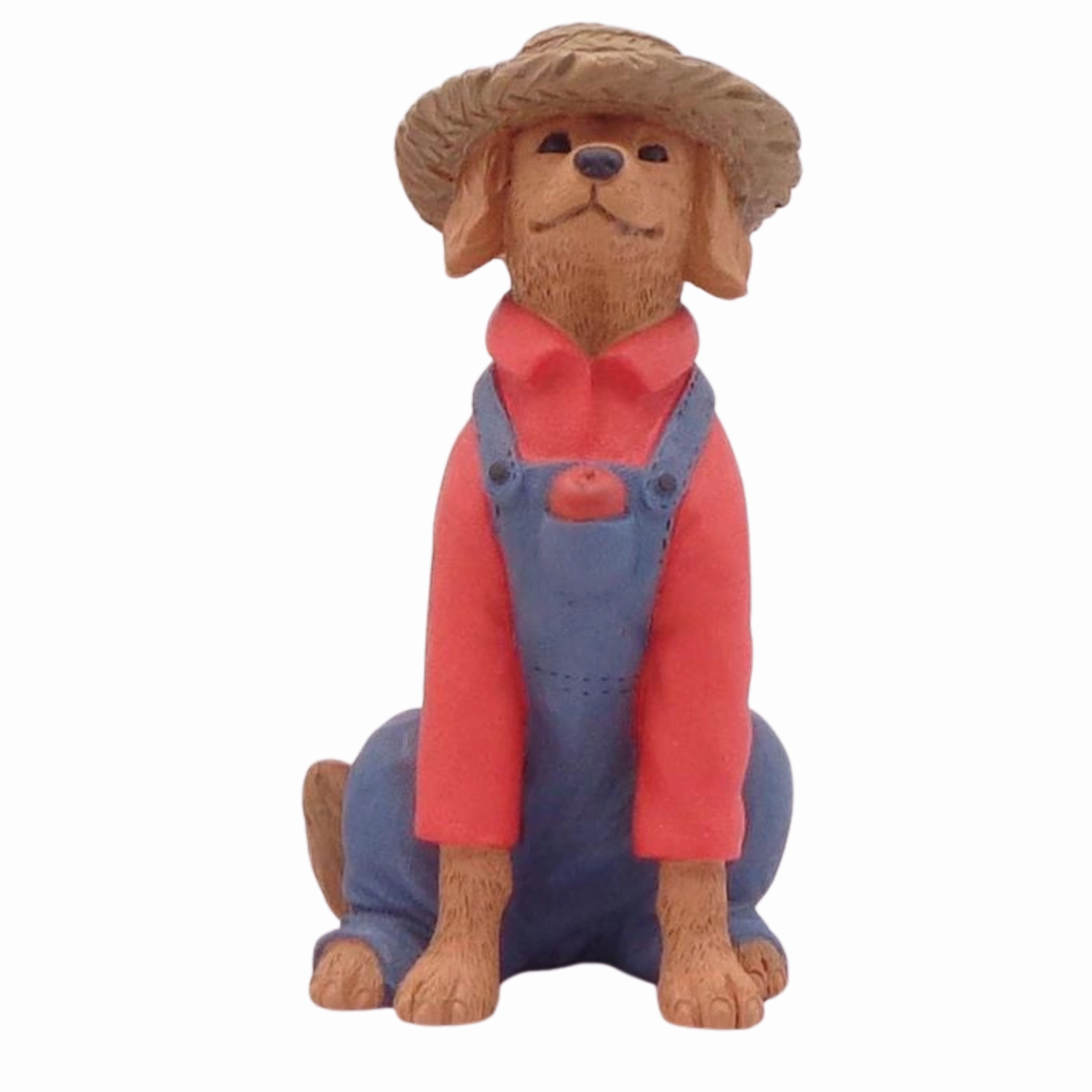 Brown Dog with Red Shirt & Overalls Mini Figurine 3" Decorative Mirror,Home Decor Mirror