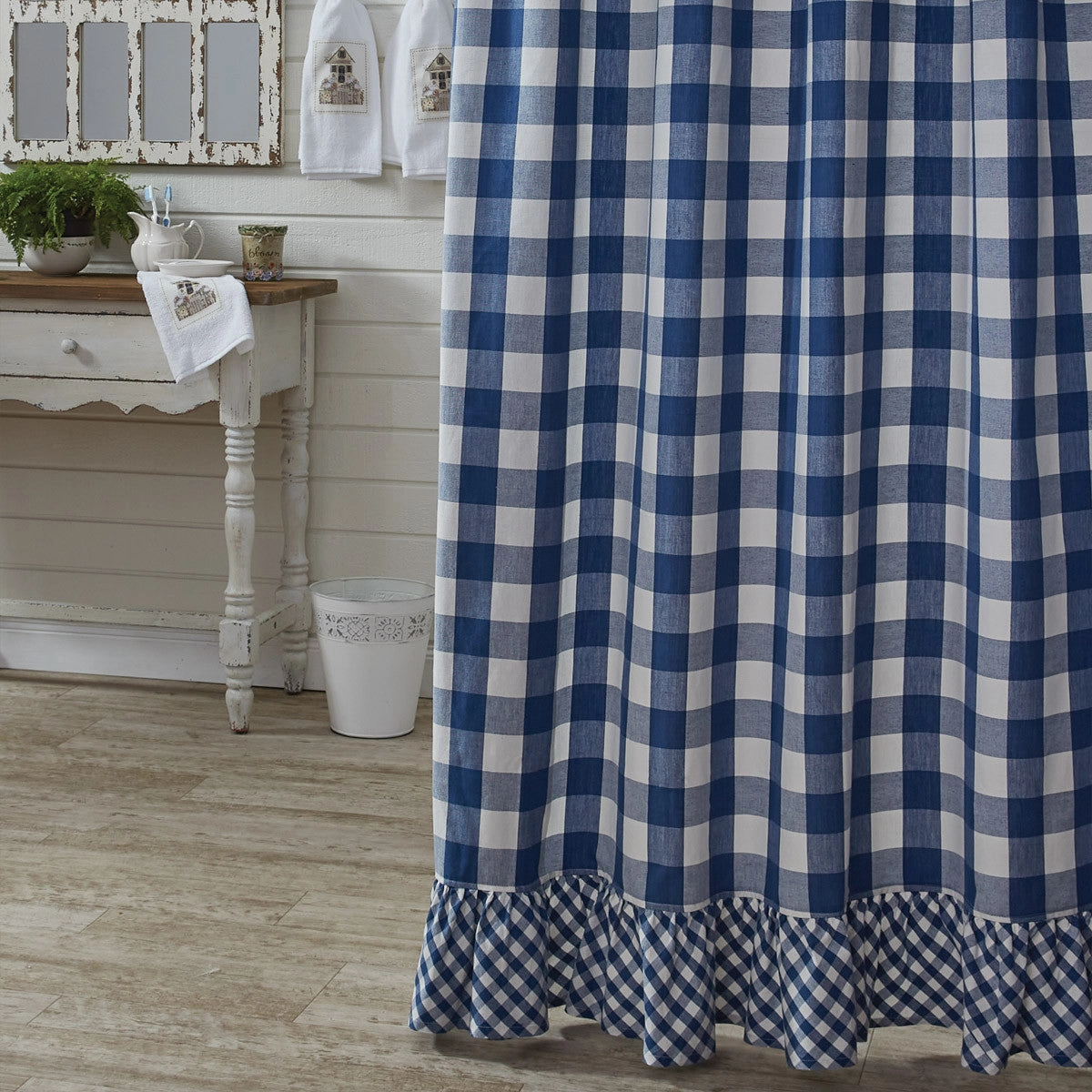 Buffalo Blue Check Ruffled Shower Curtain