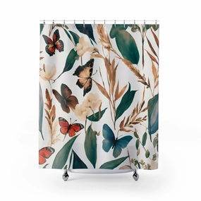 Butterflies Floral Shower Curtain | Colorful Bath Curtain Lighting,Home Lighting