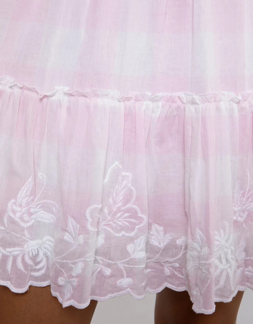 Butterfly Gingham Flared Sleeve Dress - Pink