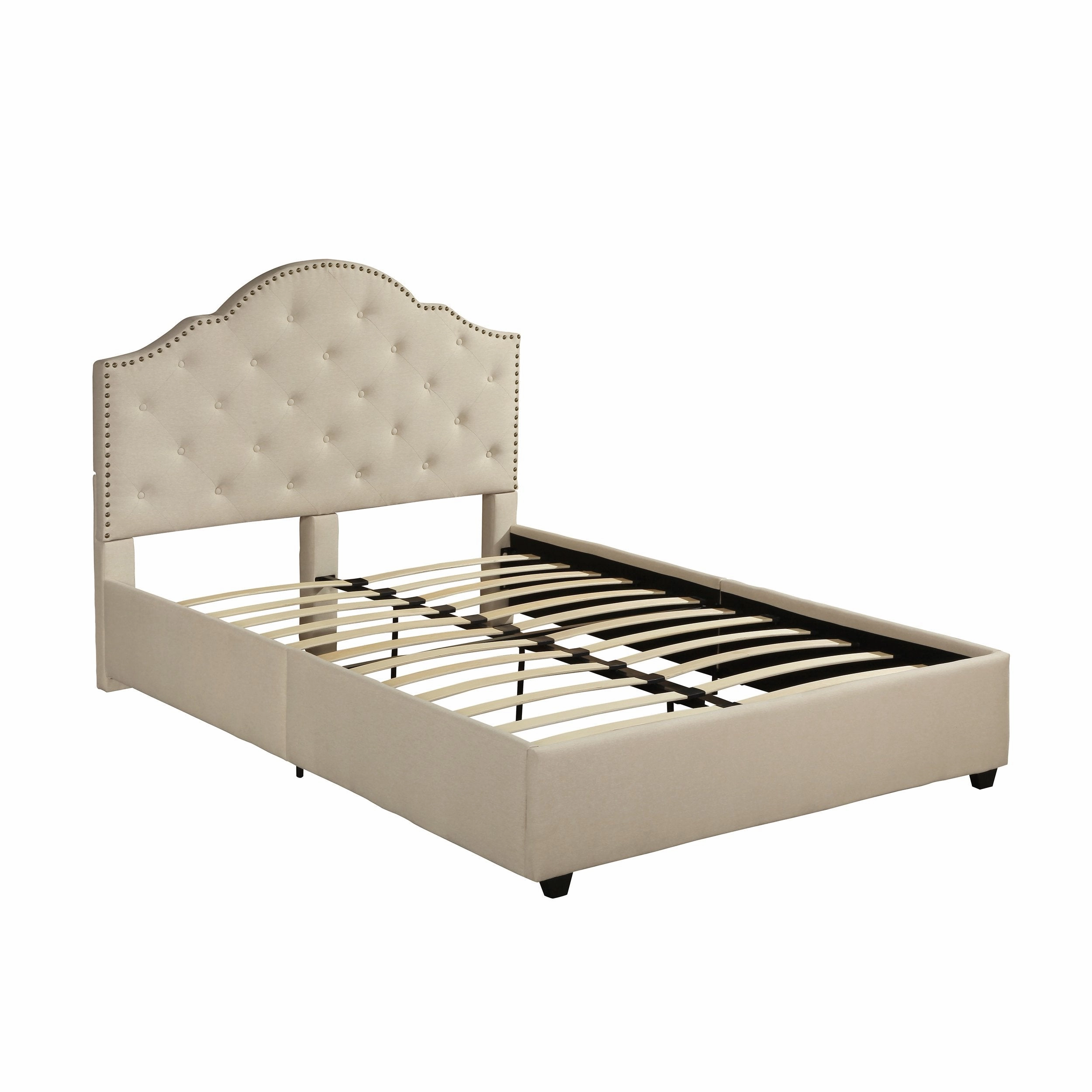 Button-Tufted Camelback Queen Bed Frame with Nailhead Trim - NH698603