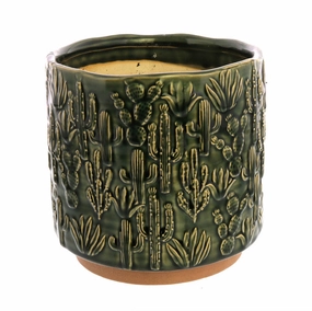 Cactus Motif Cachepot, Ceramic - Lrg - Green Vase,Ceramic Vase