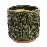 Cactus Motif Cachepot, Ceramic - Lrg - Green