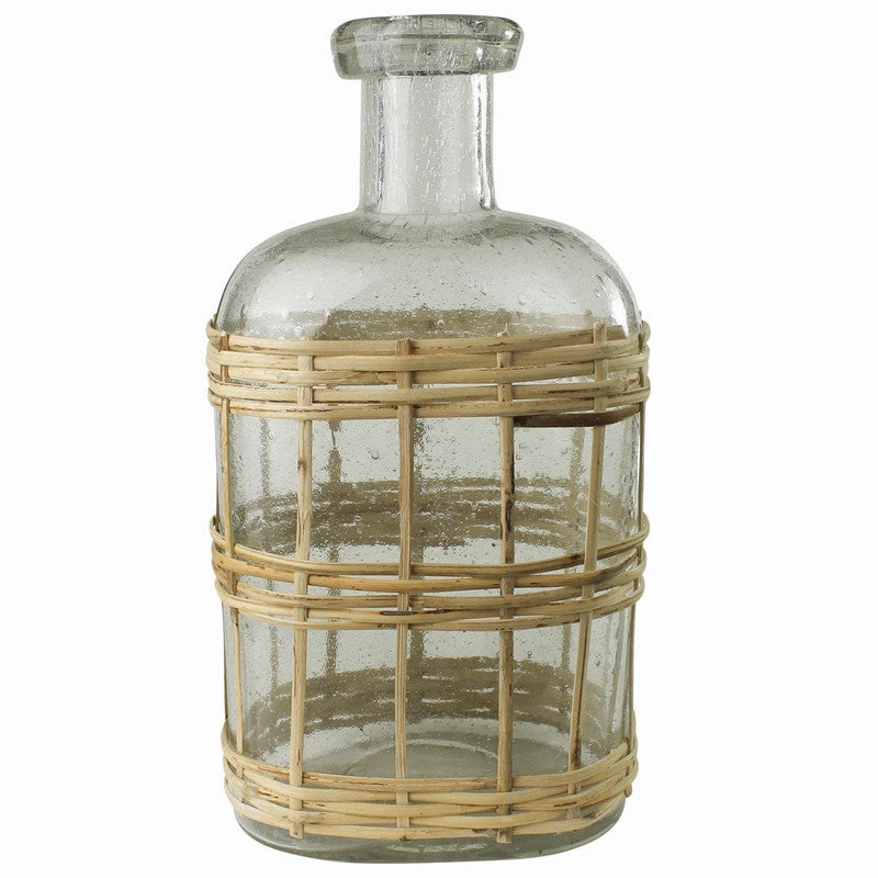 Cairo Bottle, Glass & Rattan - Lrg Vase,Ceramic Vase