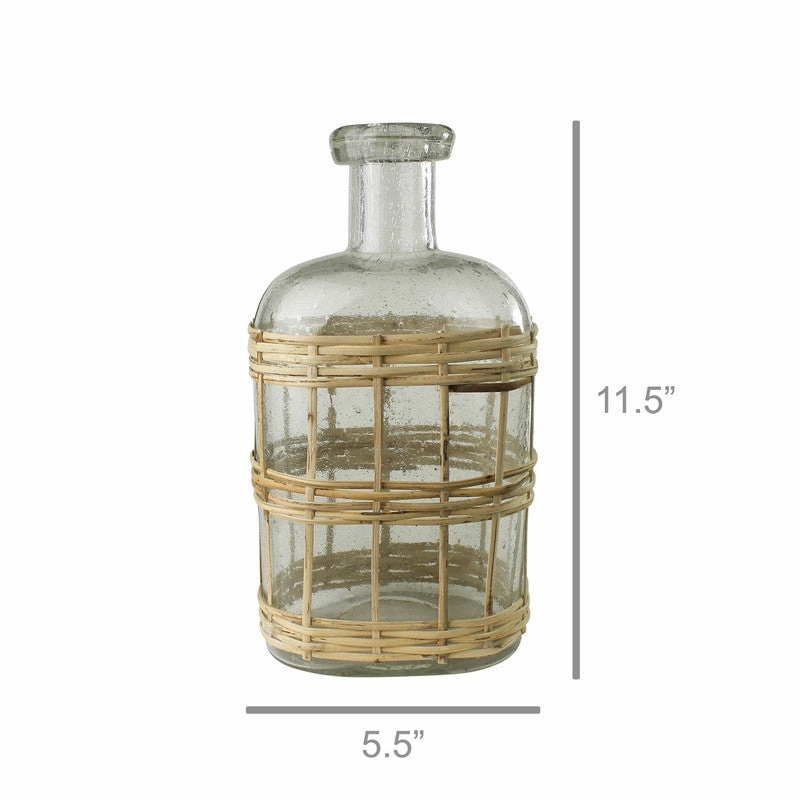 Cairo Bottle, Glass & Rattan - Lrg