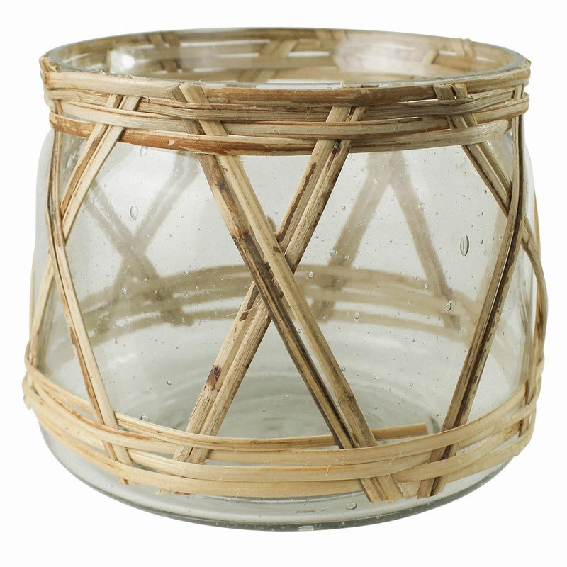Cairo Hurricane, Glass & Rattan - Sm Vase,Ceramic Vase