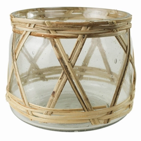 Cairo Hurricane, Glass & Rattan - Sm Vase,Ceramic Vase