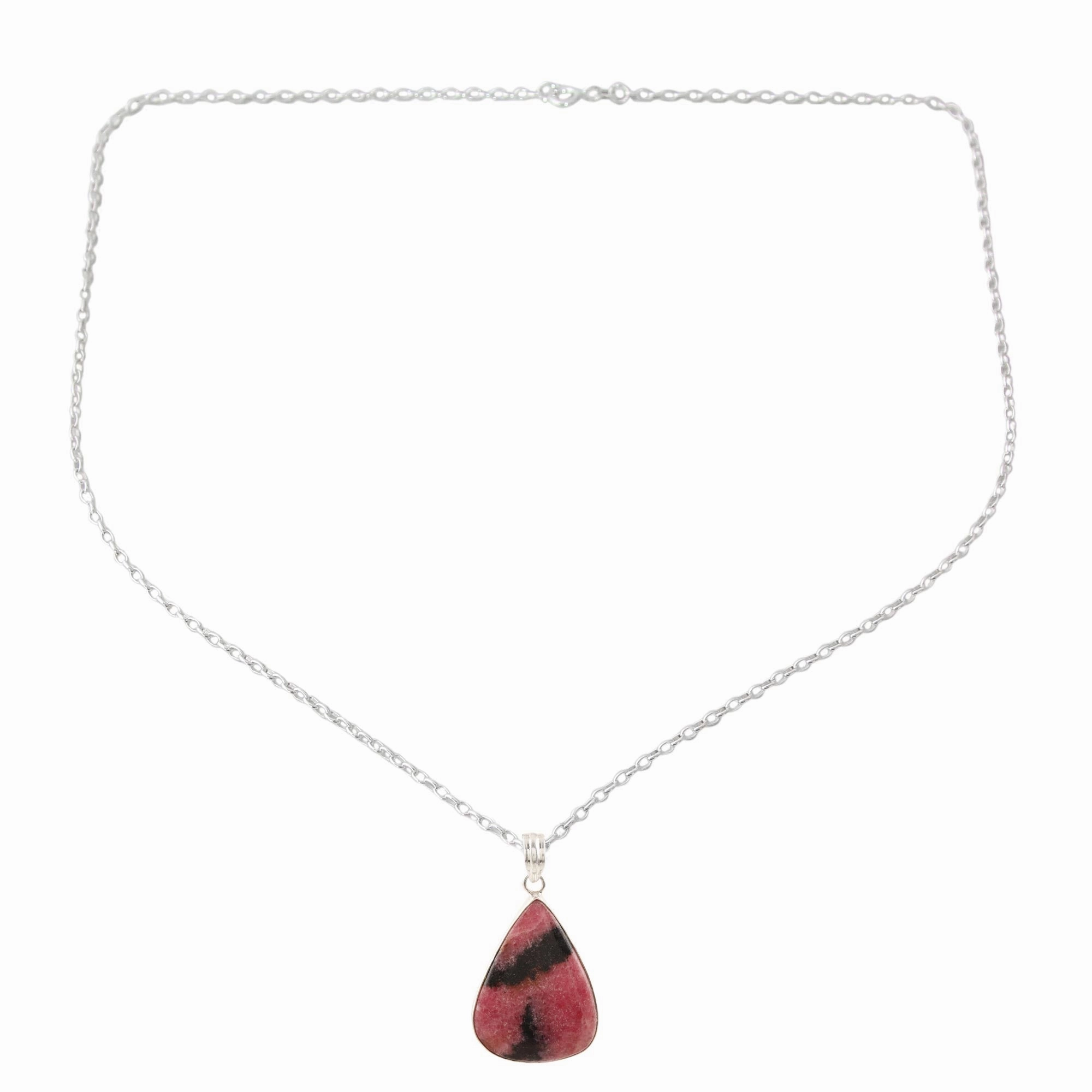 Calming Earth Natural Rhodonite Pendant Necklace from India