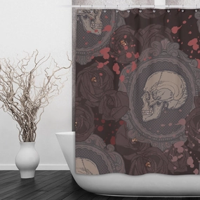 Cameo Skull Shower with Dark Roses Curtains and Bath Mats Lighting,Lamps Fixtures