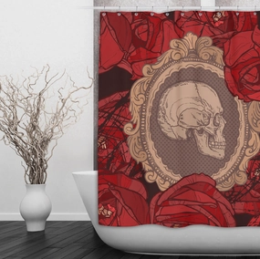 Cameo Skull with Red Roses Shower Curtains and Optional Bath Mats Lighting,Lamps Fixtures