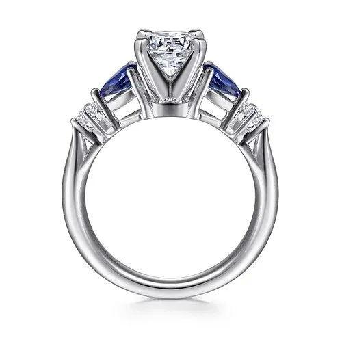 Carrie - 14K White Gold Round Five Stone Sapphire and Diamond Engagement Ring (Setting Only)