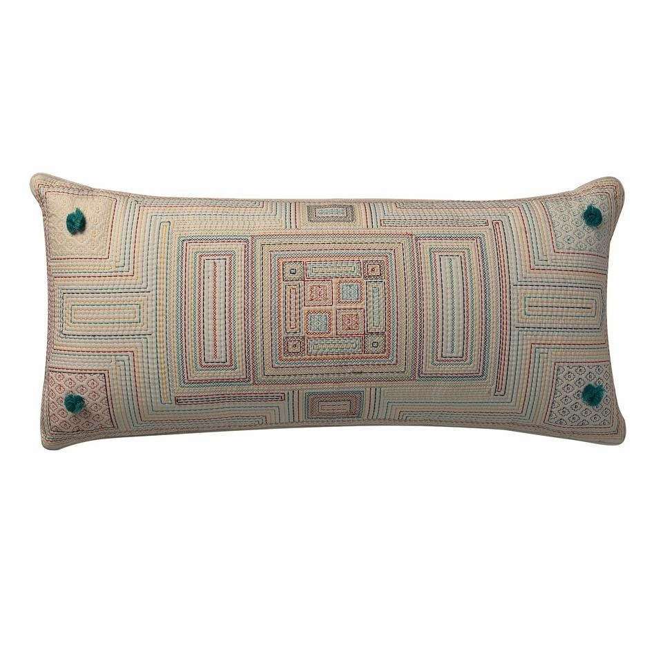 Carriles Pom Pom Deco Pillow Ivory Blue pillows,bed pillow,sleeping cushion