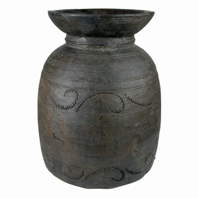 Carved Wood Pot, Dark - Lrg Vase,Ceramic Vase