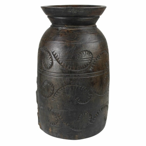 Carved Wood Pot, Dark - Med Vase,Ceramic Vase